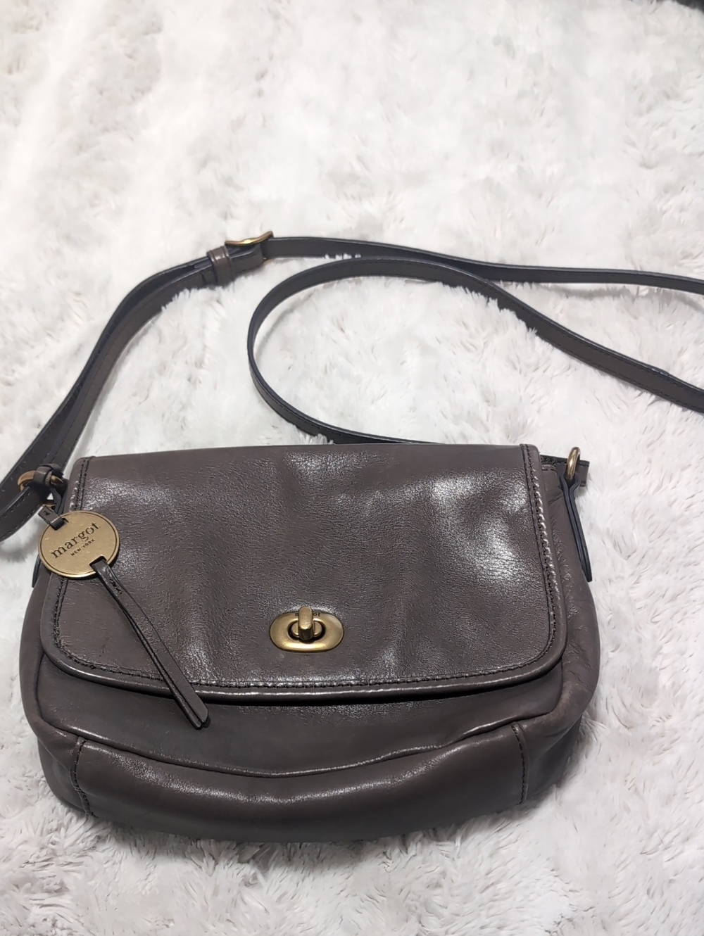margot Taupe Leather Crossbody with Turn-Lock Accent